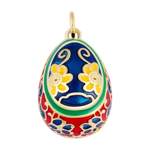 Squisito ciondolo a uovo stile Fabergé con smalto floreale colorato e dettagli in filigrana