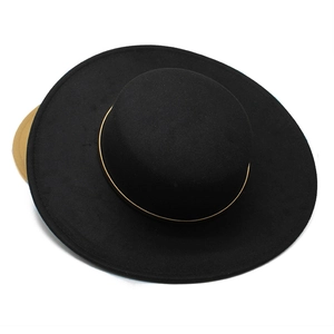 Classic wide brim wool felt fedora hat for men and women with gold spring band decoration