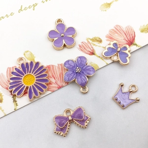 31pcs purple enamel alloy pendant set with daisy butterfly and crown for DIY jewelry making