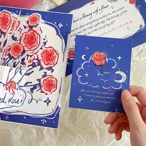 Coffret de cartes de vœux 3D roses aquarelle avec enveloppe bleu marine et dessin floral