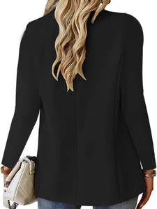 Vista posteriore del blazer nero a maniche lunghe da donna con taglio slim e dettagli cuciture