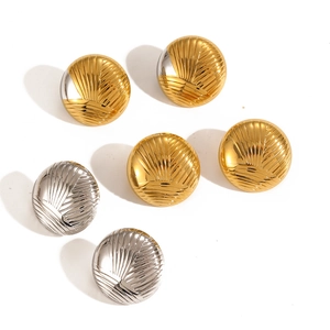 Minimalist 18k gold and silver two-tone round ribbed stud earrings for women