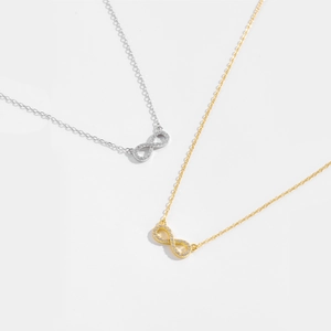 925 Sterling Silver Infinity Necklace with Sparkling Cubic Zirconia in Gold and Silver