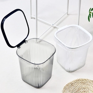 Transparent Striped Plastic Trash Can Square Waste Basket For Kitchen Bathroom Living Room Large Capacity Modern Household