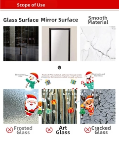Instructional chart for Christmas static window stickers showing suitable smooth surfaces