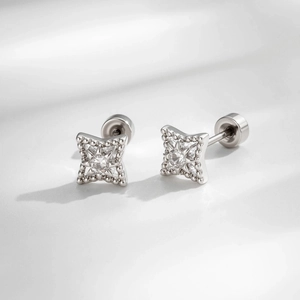 Rhombus Star Cartilage Ear Stud Piercing Earring Copper Zirconia Screw Back Helix Jewelry For Women Men