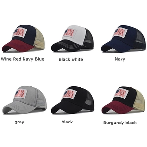 Cappello trucker outdoor con patch bandiera americana a pesce e rete traspirante