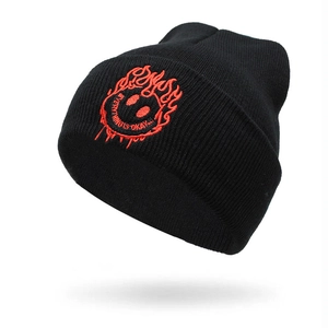 Beanie Hat Cotton Blend Knitted Embroidery Astronaut Flame Heart Smiley Face Cuffed Warm Streetwear For Men Women