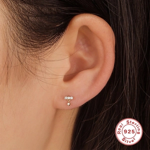 Minimalist S925 sterling silver cluster round marquise gold stud earrings for women