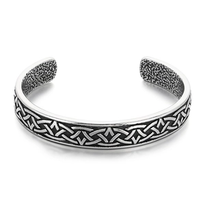 Vintage Viking Odin Valknut stainless steel cuff bracelet with silver Celtic knot texture