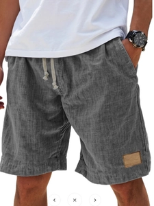 Pantaloncini casual in lino grigio da uomo con coulisse e vestibilità comoda retrò