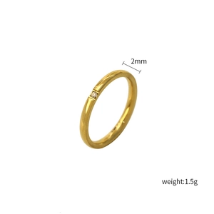 Minimalist 2mm 18k gold plated stainless steel ring with single zircon stone for women