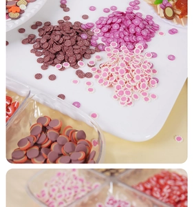 Close-up of colorful polymer clay slices for DIY crafts and slime decoration