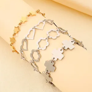 Stainless Steel Bracelet For Women Hollow Heart Star Flower Clover Minimalist Adjustable Link Chain Trendy Jewelry