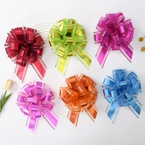 Close-up of colorful matte organza pull bows with metallic sheen for gift wrapping