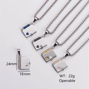 Book Locket Necklace Stainless Steel Openable Heart Pendant Personality Ins Style Unisex Couple Long Sweater Chain