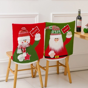 Christmas Chair Back Covers Santa Claus Snowman Knitted Brushed Fabric Dining Room Decoration Festive Holiday Ornament