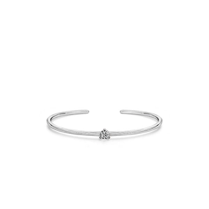 S925 sterling silver minimalist open bracelet with sparkling round cubic zirconia inlay