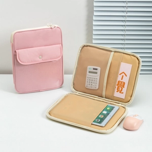 Pink large capacity tablet sleeve with snap button pocket for iPad and digital accessories