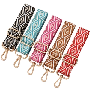Wide Bag Strap Adjustable Shoulder Crossbody Replacement Polyester Cotton Webbing Ethnic Geometric Diamond Pattern Gold Metal Hooks