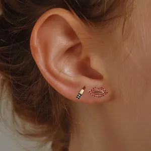 S925 sterling silver lip and lipstick stud earrings set with pink cubic zirconia
