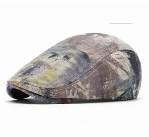 Detailed close-up of colorful tie-dye beret showing cotton fabric texture and stitching