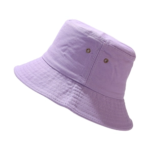 Detail of lavender cotton fisherman hat showing metal eyelets and reinforced stitching