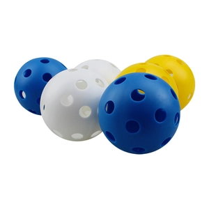 72mm indoor pickleball balls with 26 holes in blue, white, and yellow colors