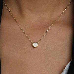 Gold Plated Brass Heart Pendant Necklace Micro Pave Rhinestone Dainty O Chain Fashion Jewelry Valentine Gift For Women