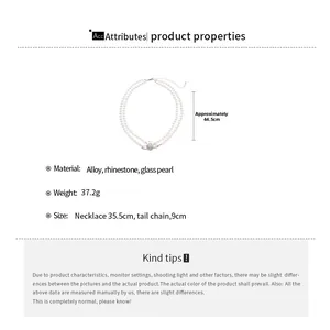 Detailed size and material specifications for a double-layer Saturn pearl necklace