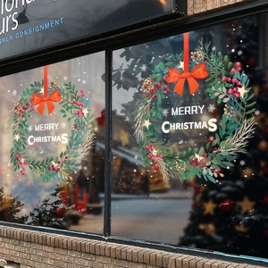 Christmas wreath static window decals with Merry Christmas text for holiday glass decoration