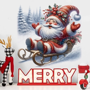 Cozy Christmas scene with Santa Claus wall sticker and glowing MERRY LED letter box