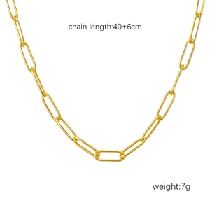 Gold stainless steel paperclip link chain necklace with 40+6cm length and 7g weight