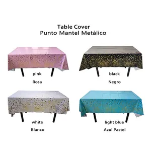 Rectangle waterproof party tablecloths with gold metallic polka dots in four colors
