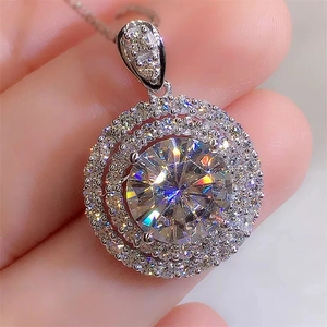 Round Double Halo Pendant Necklace Copper With Cubic Zirconia Minimalist Elegant Luxury Jewelry For Women