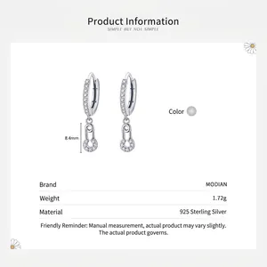 S925 Sterling Silver Safety Pin Earrings with Full Micro Pave Crystals for Women