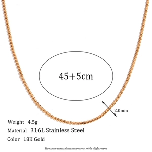 Close-up of 18K gold plated stainless steel box chain with size and material specs