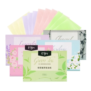 100-sheet oil absorbing paper set featuring Green Tea, Lavender, Charcoal, and Gardenia