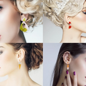 Assorted geometric resin drop earrings featuring marble texture in four vibrant colors