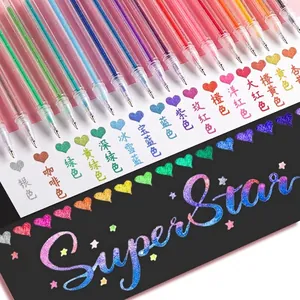 48 colors glitter gel pen set with metallic sparkling ink on white and black paper