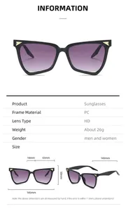 Detailed size specifications for cat eye sunglasses with frame and lens measurements