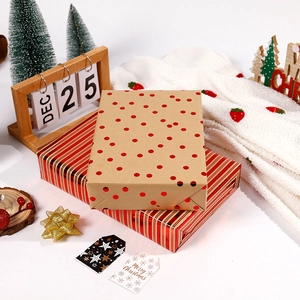 Christmas Gift Wrapping Paper Kraft Brown Stamping Gold Foil Merry Christmas Letter Red Stripes Polka Dot Festival Party