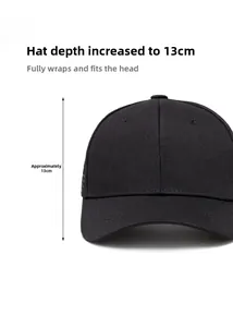 Black cotton baseball cap featuring a deep 13cm crown design for a comfortable fit