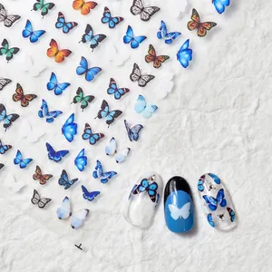 Blaue Schmetterling 5D Nagelaufkleber TO-892 dünne flexible Nageltattoos Nailart