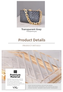 Macro detail of transparent grey acrylic clutch featuring diagonal geometric stripe texture