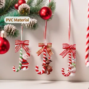 Christmas Candy Cane Hanging Ornaments Santa Claus Snowman Reindeer Polymer Clay Holiday Tree Decoration