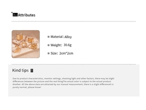 Detailed specs of five-piece gold alloy rings set showing dimensions and total weight