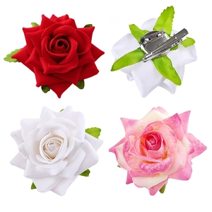 Elegant fabric rose hair clips and brooches in red, white and pink gradient sets