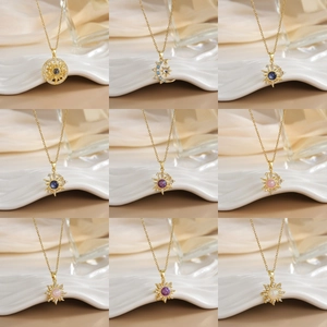Gold Plated Titanium Steel Sun Moon Star Pendant Necklace For Women Micro Inlaid Zirconia Celestial Luxury Jewelry Gift