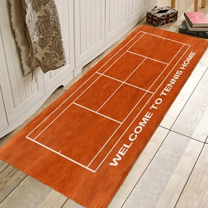 Tapis de couloir en flanelle de court de tennis avec texte Welcome to Tennis Home sur sol